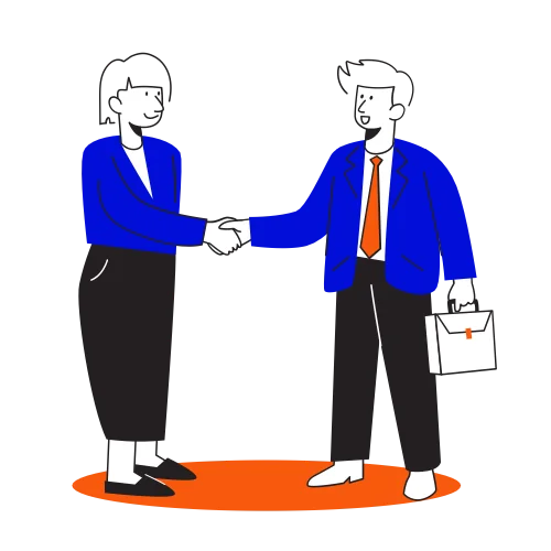 Deux personnages serrant la main avec le sourire