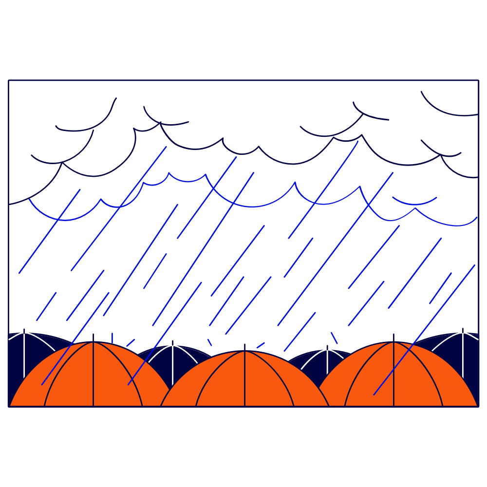 Il pleut sur des parapluies ouverts.