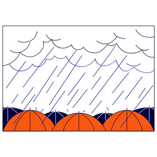 Il pleut sur des parapluies ouverts.