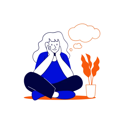 Une personne assise en tailleur réfléchit à côté d'une plante.